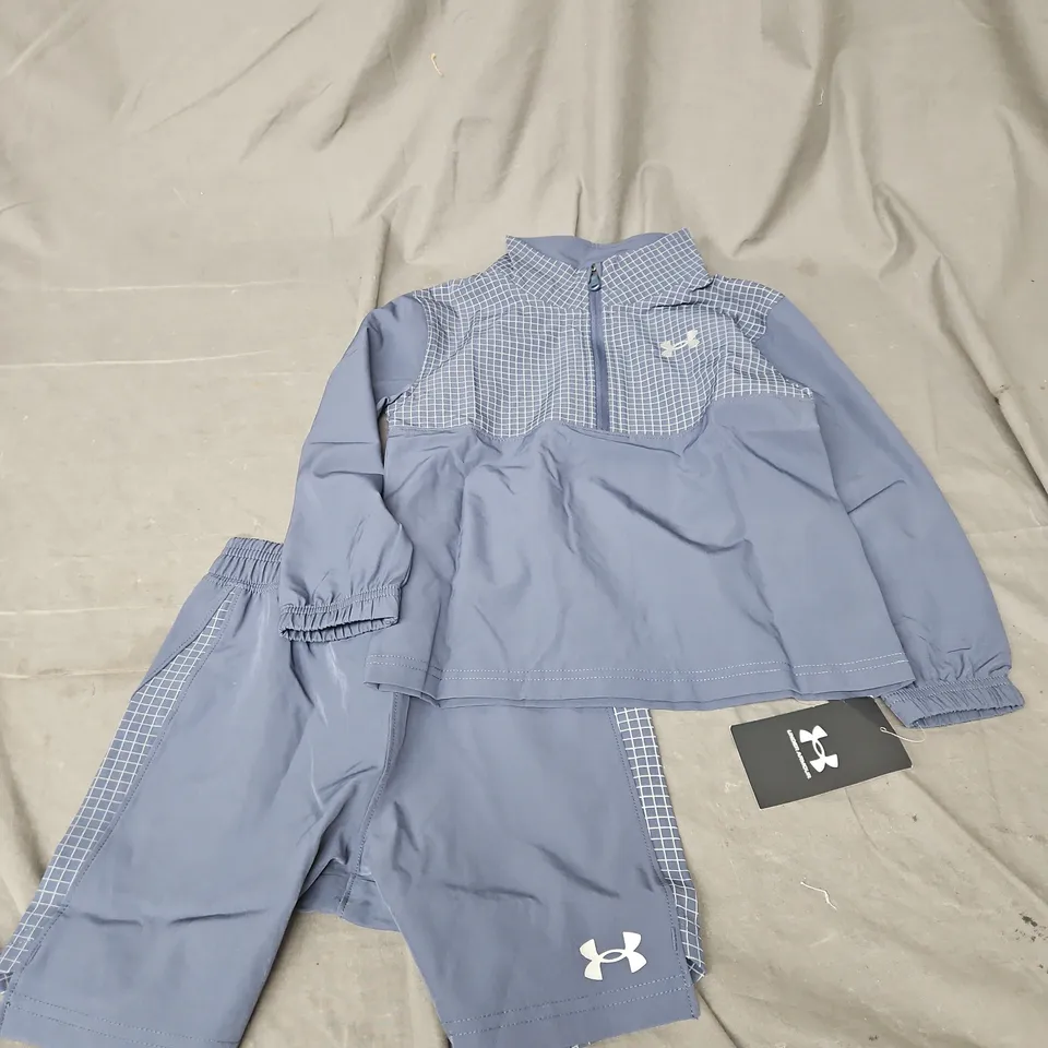 UNDER ARMOUR 2 PCE VANISH GRID 1/4 ZIP & SHORTS SET IN GREY SIZE 3-4YRS