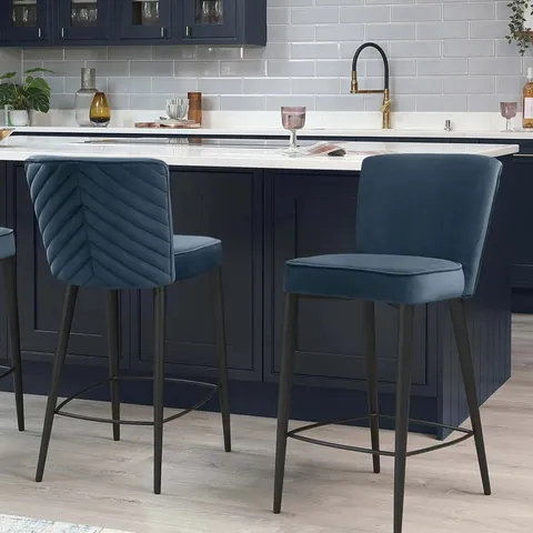 BOXED DANETTI SERENA DARK BLUE VELVET BAR STOOL (1 BOX)