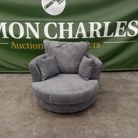 DESIGNER 360° SWIVEL CORDUROY FABRIC CHAIR - CHARCOAL GREY