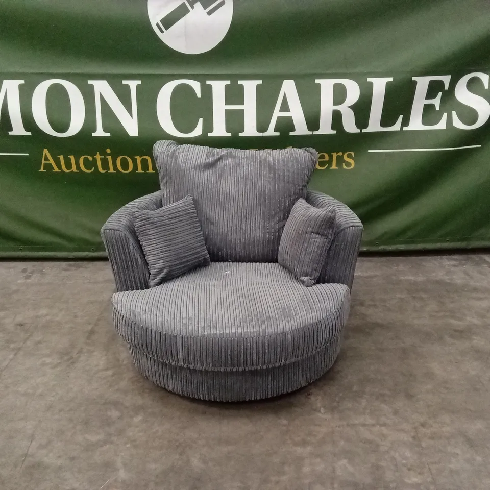 DESIGNER 360° SWIVEL CORDUROY FABRIC CHAIR - CHARCOAL GREY