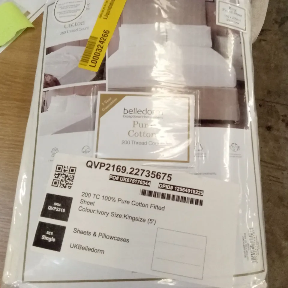 BELLEDORM 100% PURE COTTON FITTED SHEET, IVORY, KINGSIZE (5') – 200TC