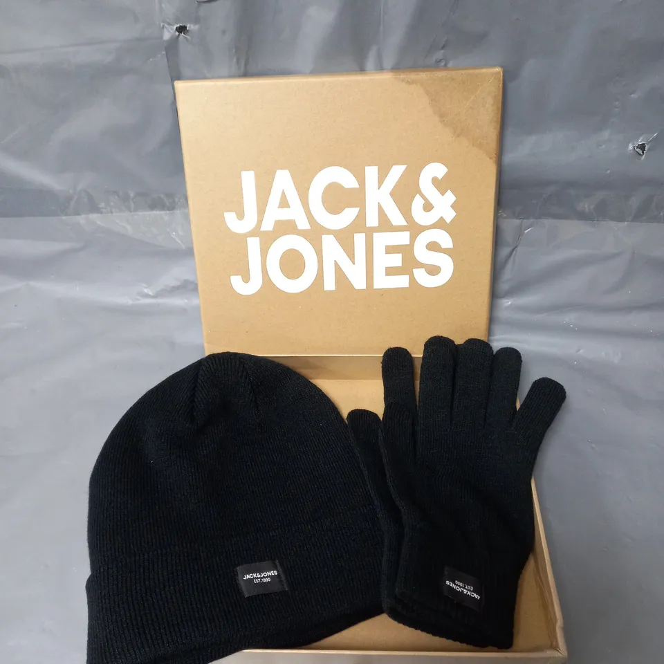 JACK & JONES KNIT HAT & GLOVES GIFT SET - BLACK RRP £22