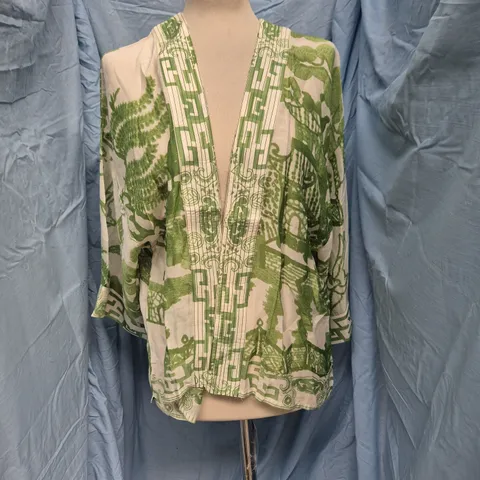 ONE HUNDRED STARS GREEN & WHITE PRINTED KIMONO-STYLE TOP