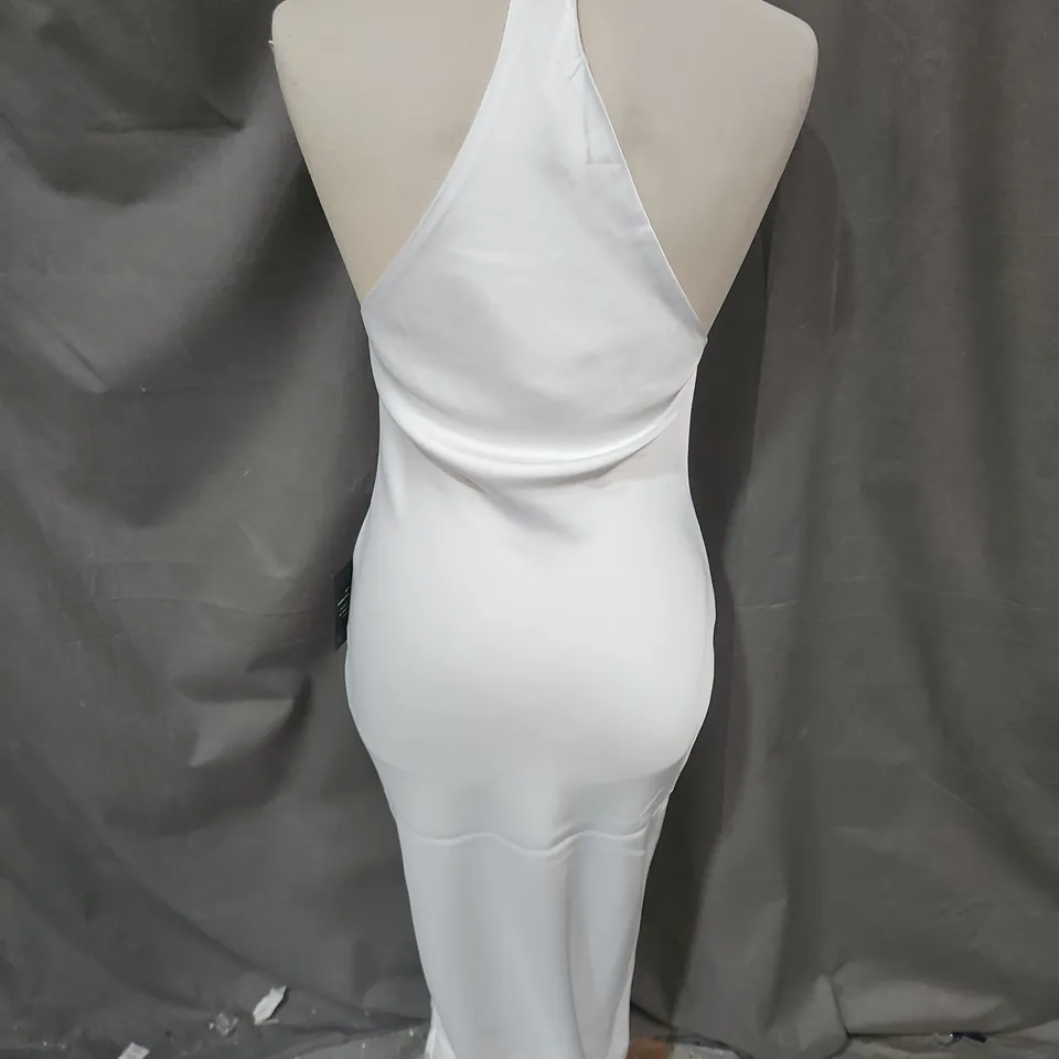 NORMA KAMALI HALTER DRAPE BIAS GOWN – SNOW WHITE, XS/34