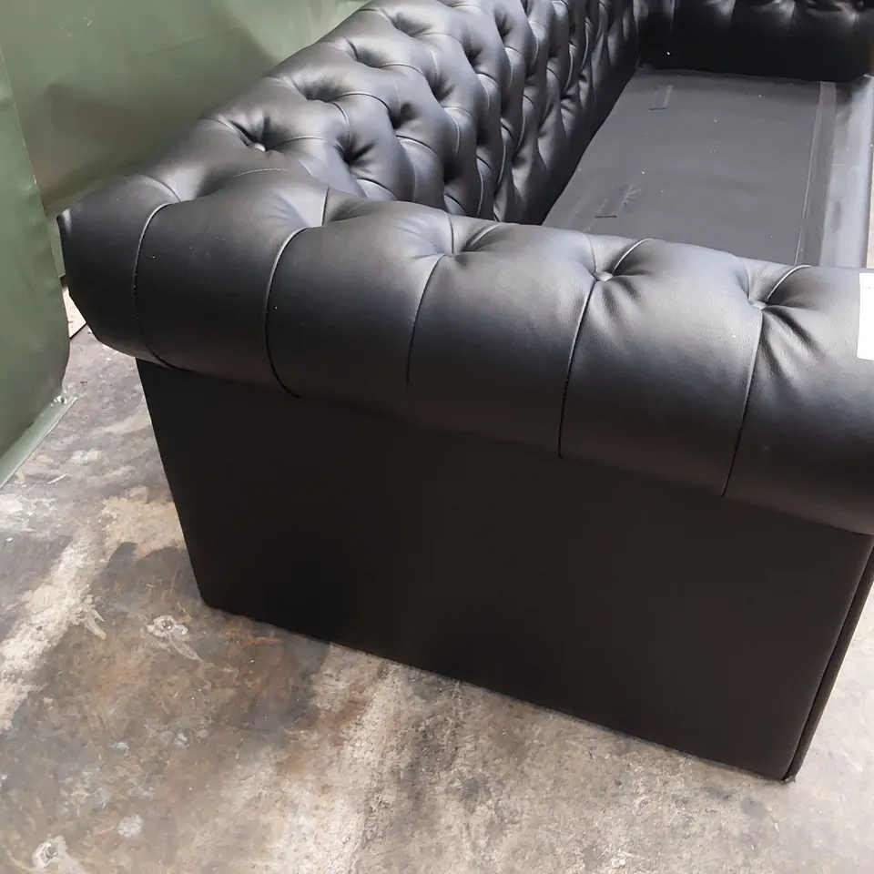 DESIGNER THREE SEATER CHESTERFIELD SOFA BLACK LEATHER 