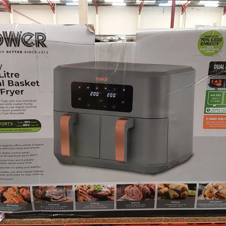 BOXED TOWER GREY 8.5 LITRE DUAL BASKET AIR FRYER (1 BOX)