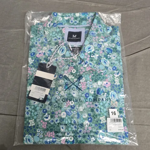 BAGGED CREW CLOTHING COMPANY LULWORTH SHIRT – FLORAL PRINT, CLASSIC FIT, UK 16