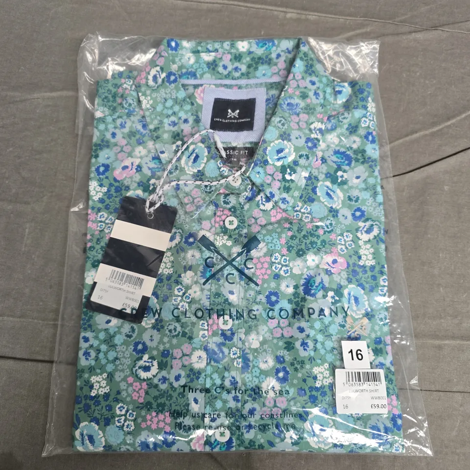 BAGGED CREW CLOTHING COMPANY LULWORTH SHIRT – FLORAL PRINT, CLASSIC FIT, UK 16