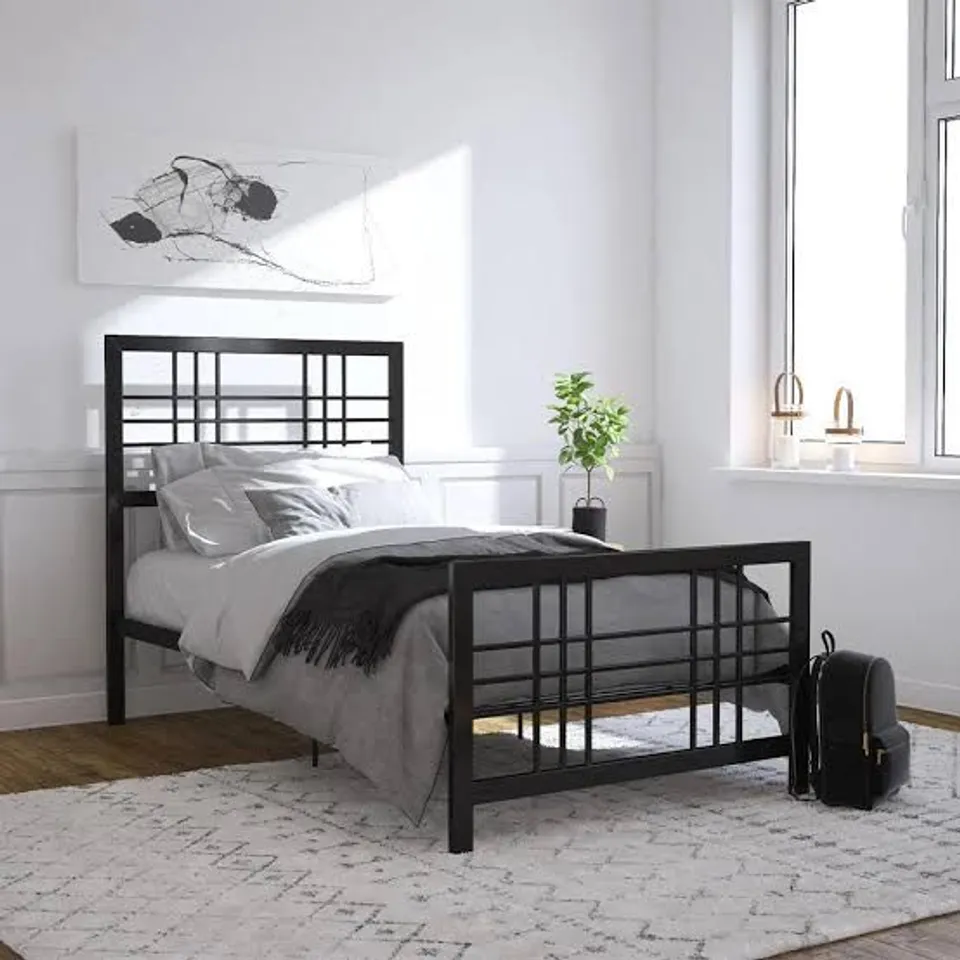 BOXED DOREL BURBANK SINGLE BLACK METAL BED