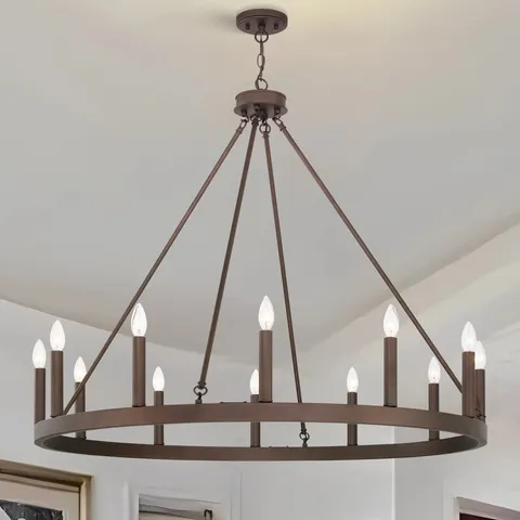 BOXED KRONLEUCHTER 12-FLAMMIG 12 LIGHT WAGON WHEEL CANDLE STYLE CHANDELIER