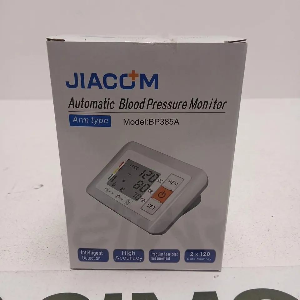 JIACOM AUTOMATIC BLOOD PRESSURE MONITOR – ARM TYPE, MODEL BP385A (BOXED)
