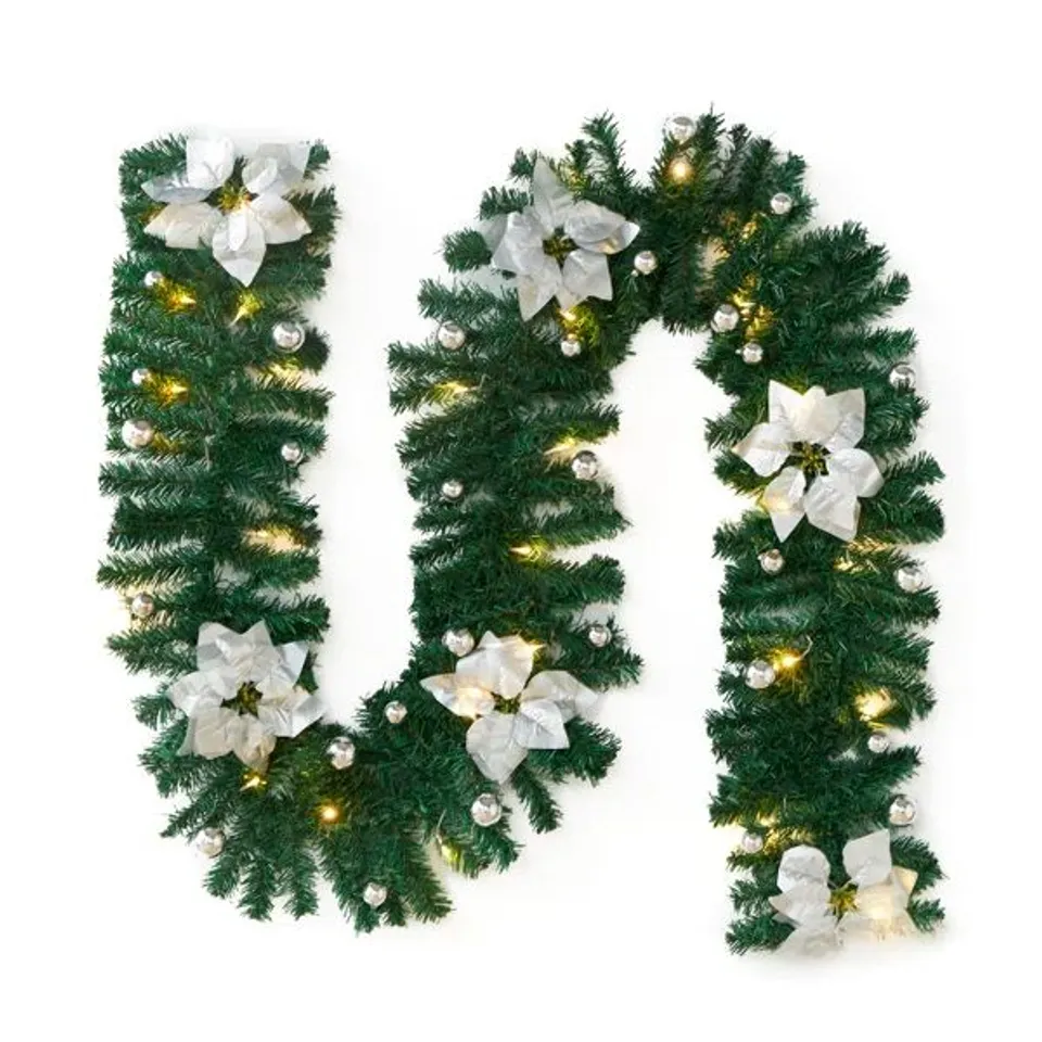 BOXED 270cm LIGHTED FAUX GARLAND WITH LIGHTS (1 BOX)