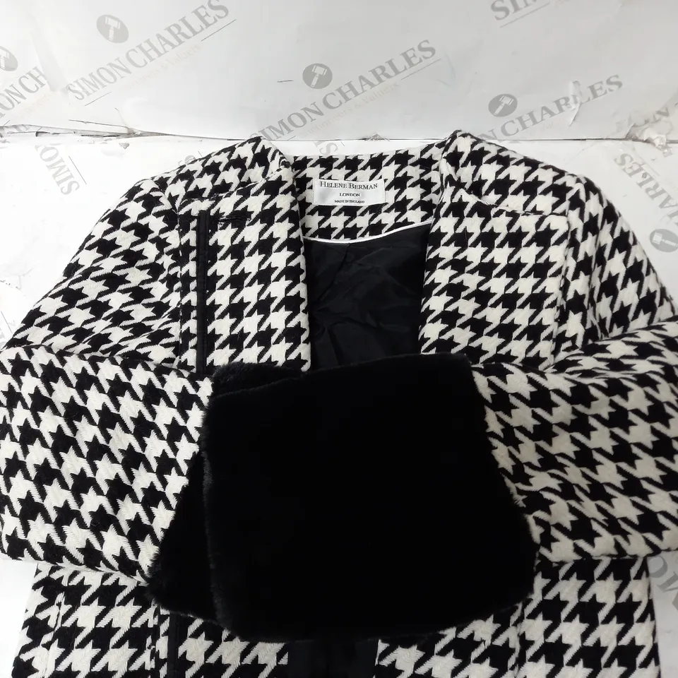 HELENE BERMAN COLLARLESS COAT BLACK/WHITE SIZE 10