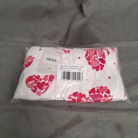 BAGGED CYBERJAMMIES ARIA JERSEY WIDE LEG PYJAMA BOTTOMS IN WHITE HEART SIZE 22