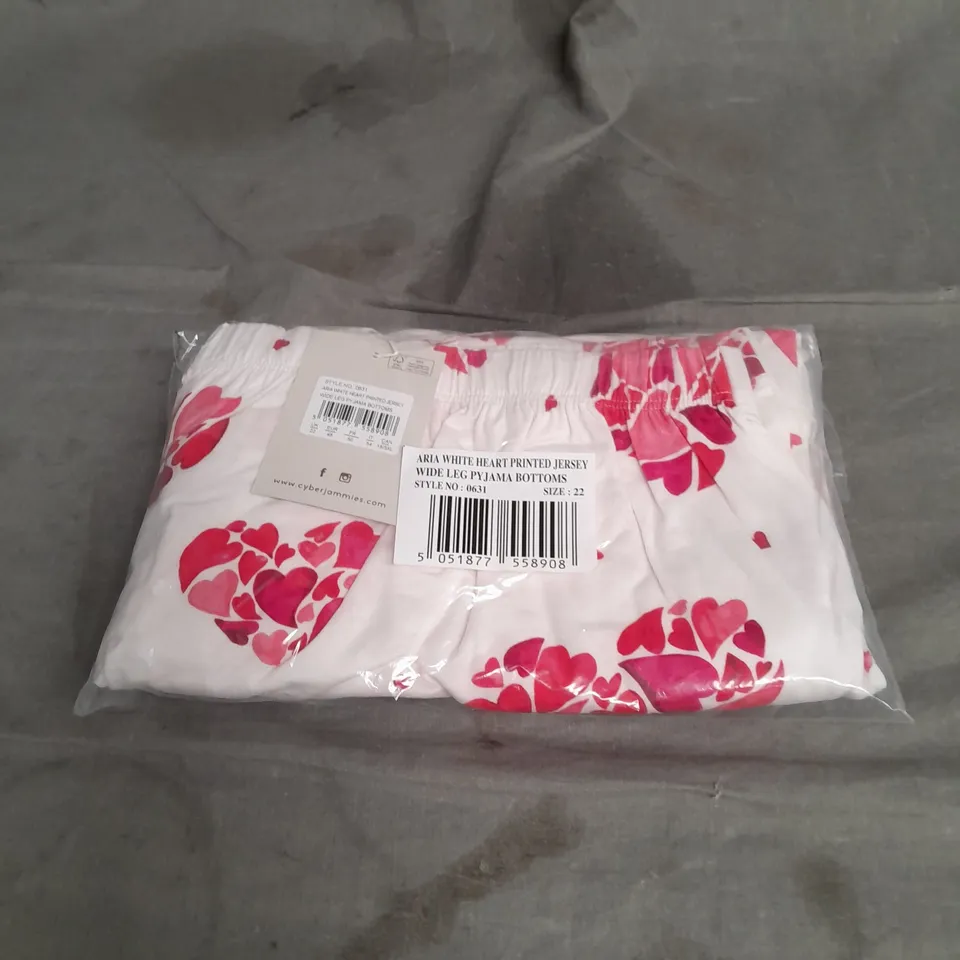 BAGGED CYBERJAMMIES ARIA JERSEY WIDE LEG PYJAMA BOTTOMS IN WHITE HEART SIZE 22