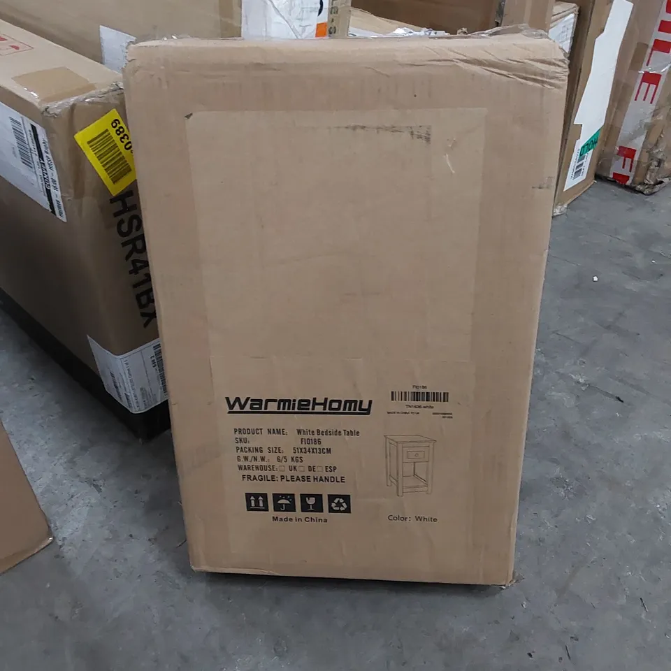 BOXED WHITE BEDSIDE TABLE (1 BOX)