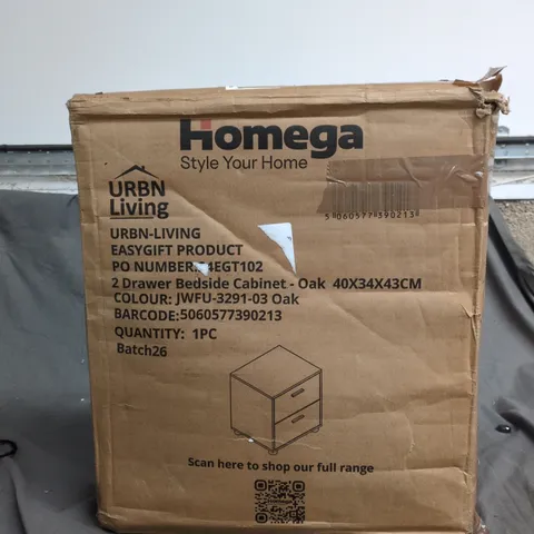 URBN LIVING 2 DRAWER BEDSIDE CABINET – OAK, 40X34X43 CM (IN BOX)