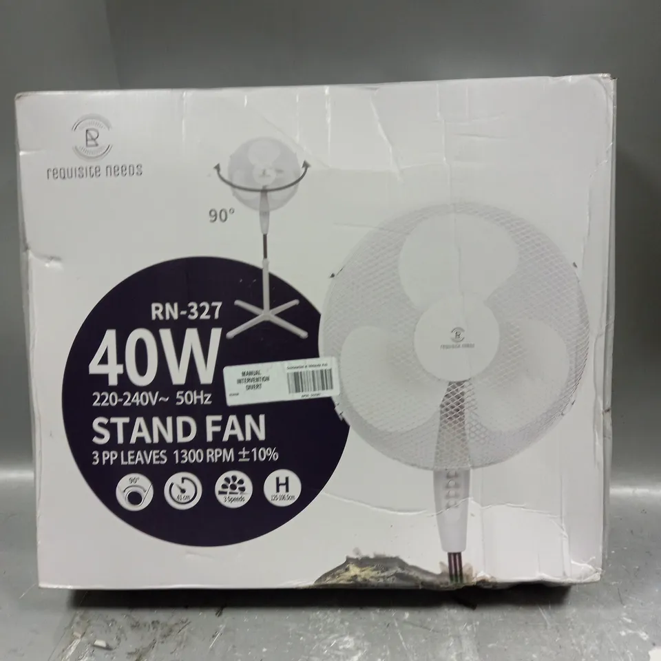 BOXED REQUISITE NEEDS RN-327 40W STAND FAN 