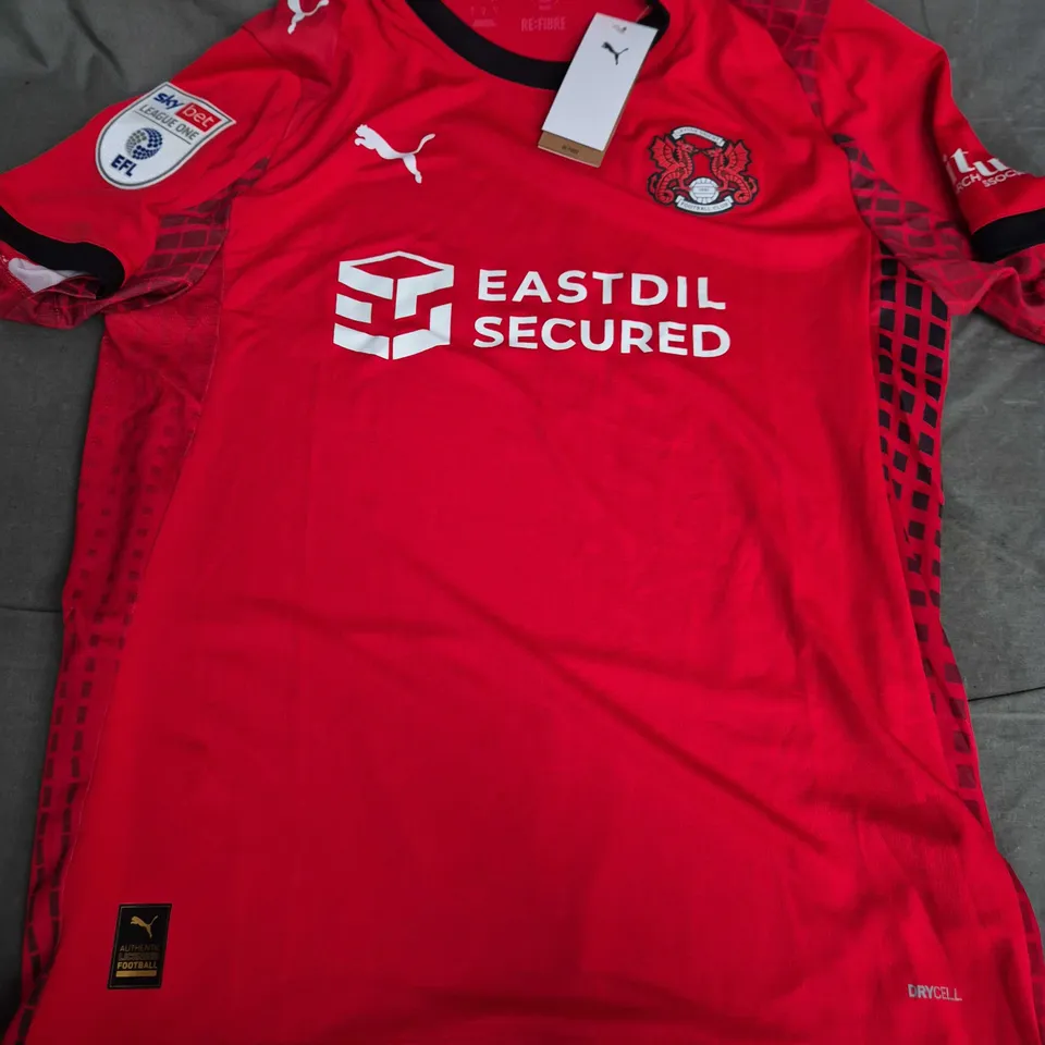 LEYTON ORIENT FC HOME SHIRT – ADULT LARGE – RED (PUMA) WITH EASTDIL SECURED SPONSOR