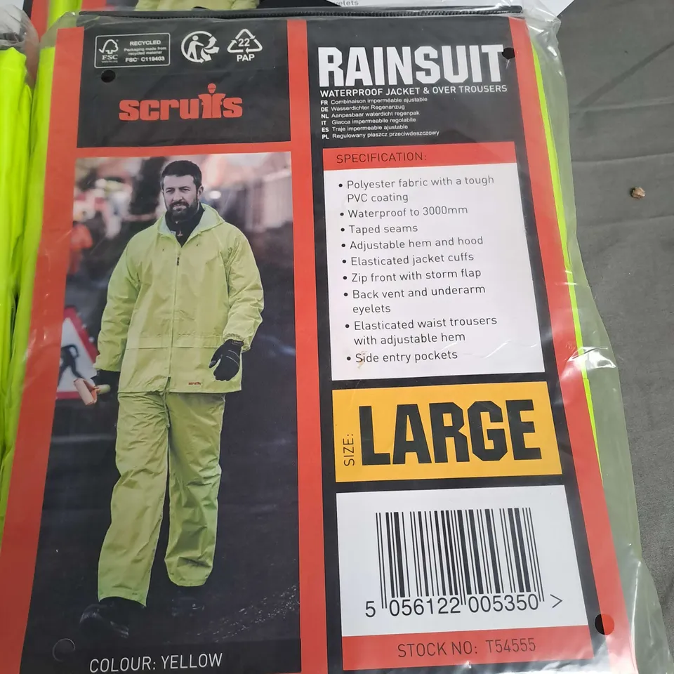 LOT OF 4 SCRUFFS WATERPROOF FLUO YELLOW RAIN SUITS - LARGE