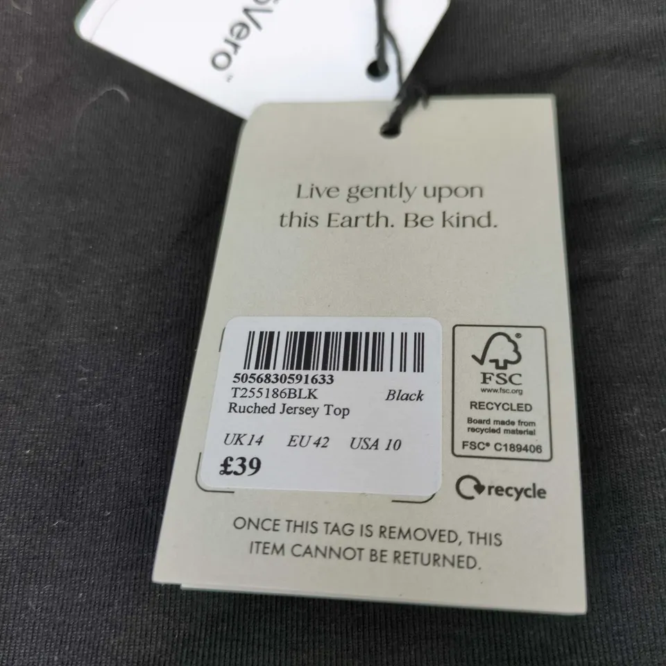 NOBODY'S CHILD RUCHED JERSEY TOP - BLACK - UK14 (EU42)