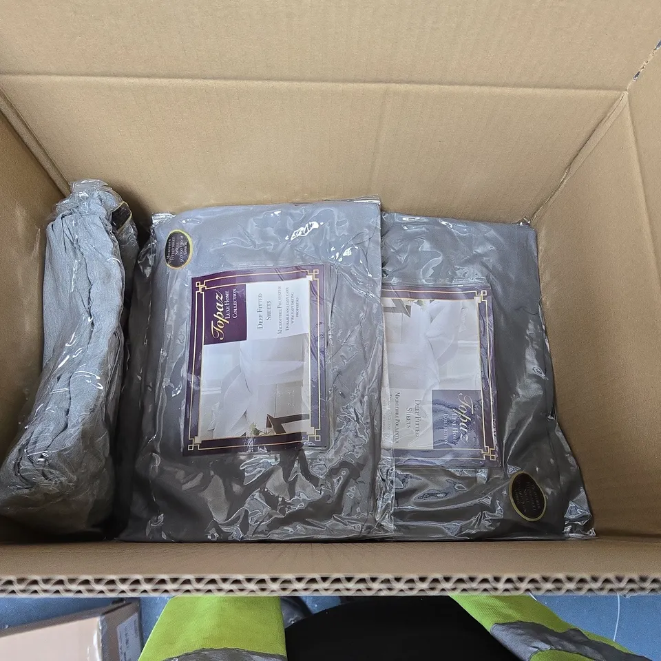 TOPAZ LUXE HOME COLLECTION DEEP FITTED SHEETS – MICROFIBRE POLYESTER, GREY, BOX OF APPROXIMATELY 10