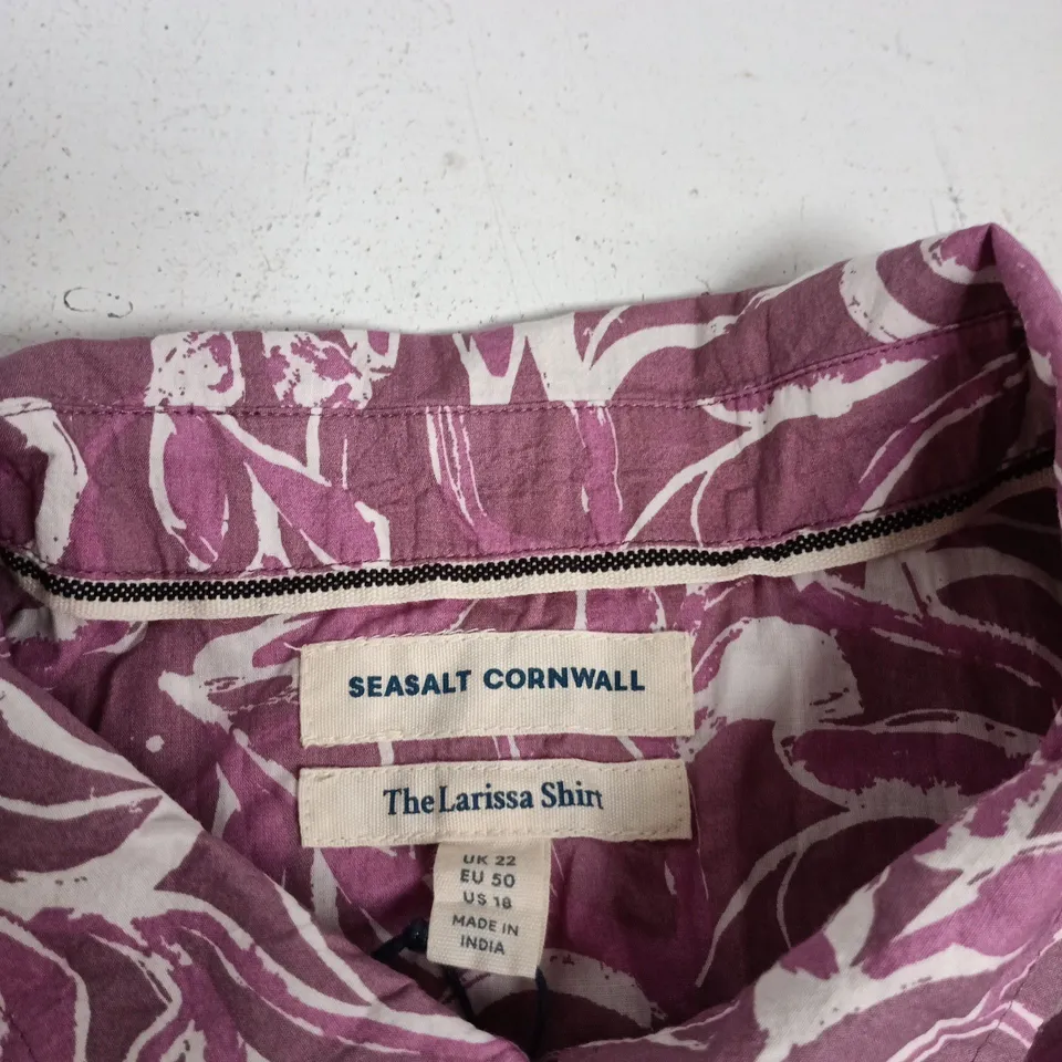 SEASALT CORNWALL THE LARISSA SHIRT – UK 22, ORGANIC COTTON TWIST & DRY, PURPLE PRINT
