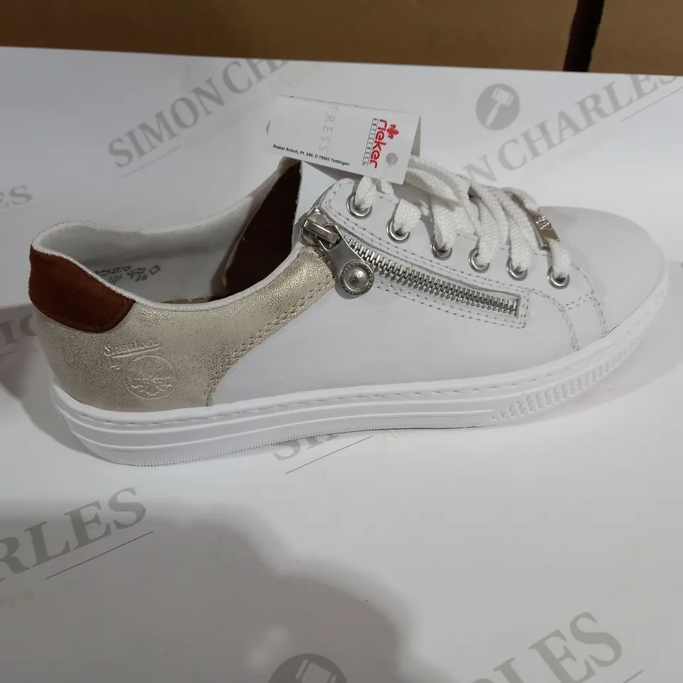 RIEKER SIDE ZIP WHITE TRAINERS SIZE 6 
