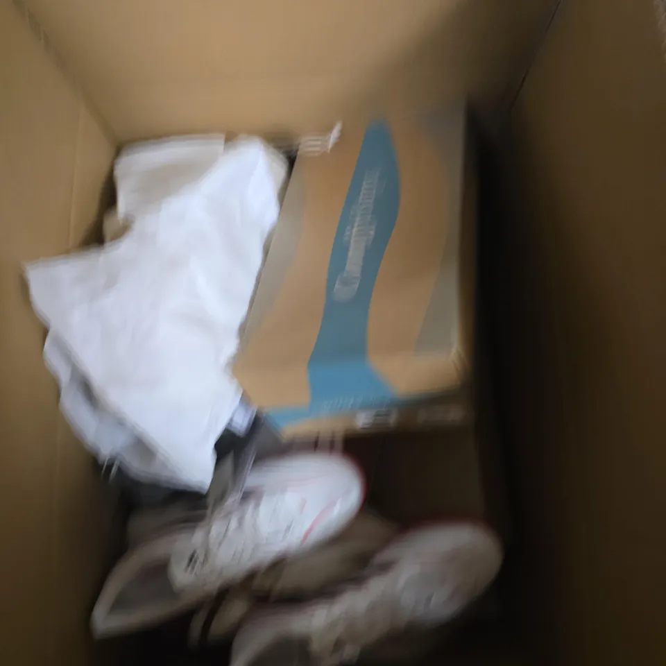 BOX OF APPROXIMATELY 12 PAIRS OF ASSORTED SHOES IN VARIOUS COLOUR, STYLES AND SIZES