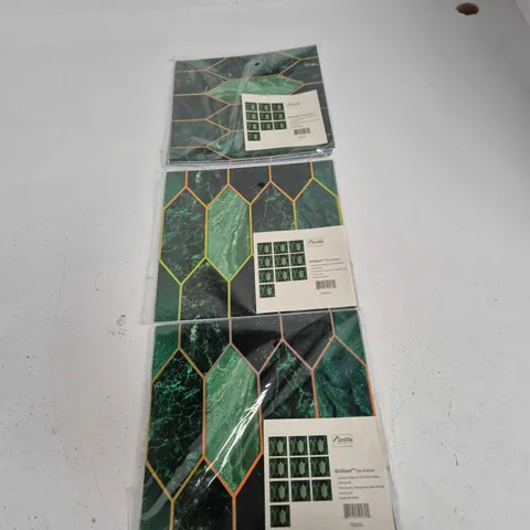 BRILLIANT TILE STICKER – GREEN MARBLE PATTERN, 20X20 CM SELF-ADHESIVE PVC TILES, PACK OF 10 (3 PACKS PICTURED)