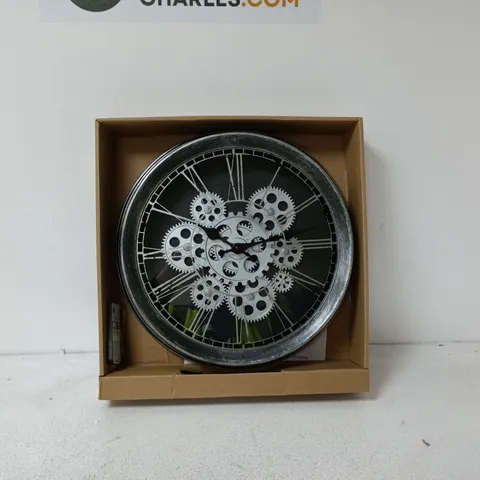 SKELETON GEAR WALL CLOCK – METAL FRAME, ROMAN NUMERAL DIAL BOXED