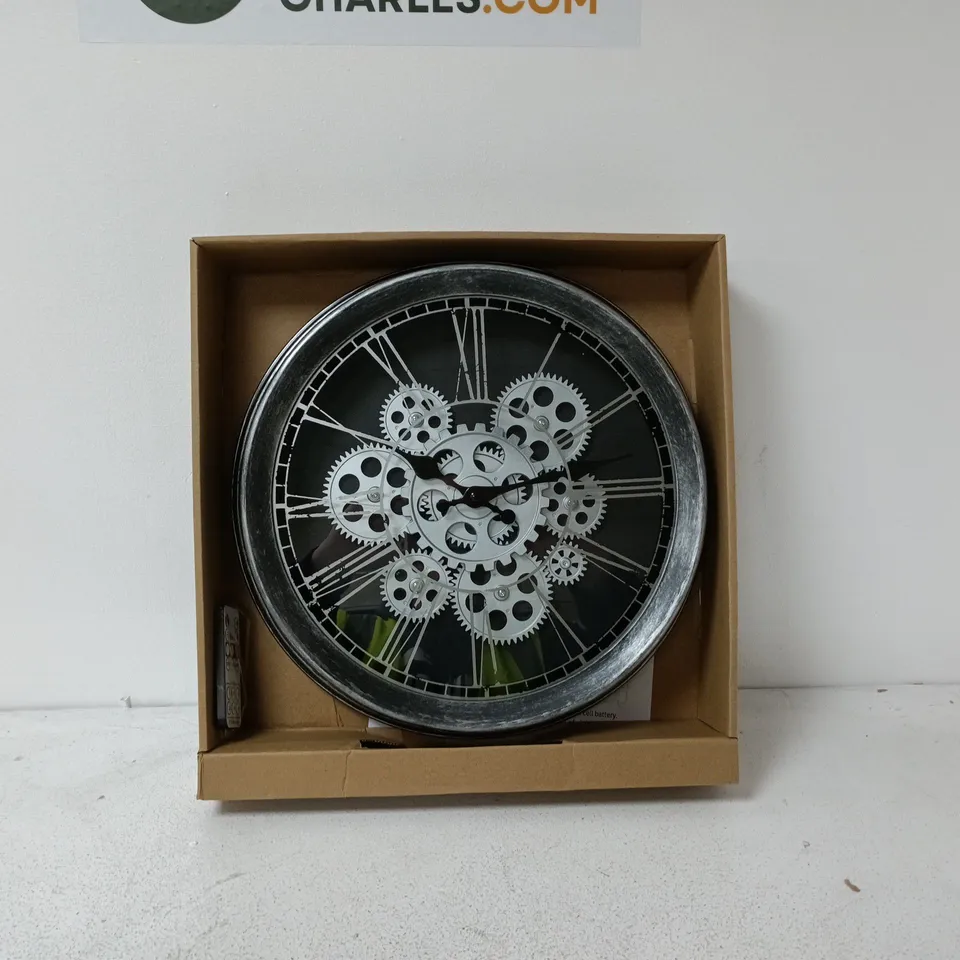 SKELETON GEAR WALL CLOCK – METAL FRAME, ROMAN NUMERAL DIAL BOXED