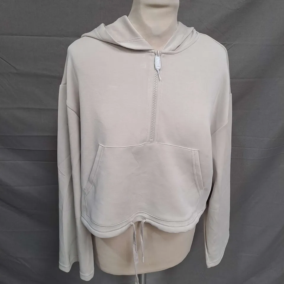 STRADIVARIUS CASUAL SPORT SOFT TOUCH CROPPED 1/2 ZIP HOODIE IN GREY SIZE M