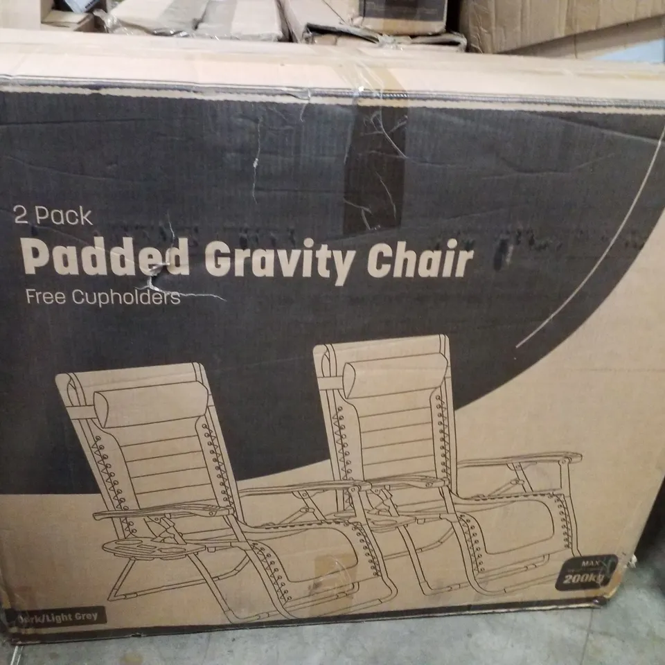 BOXED KEPLIN PADDED GRAVITY CHAIR 2 PACK WITH FREE CUPHOLDERS - CREAM