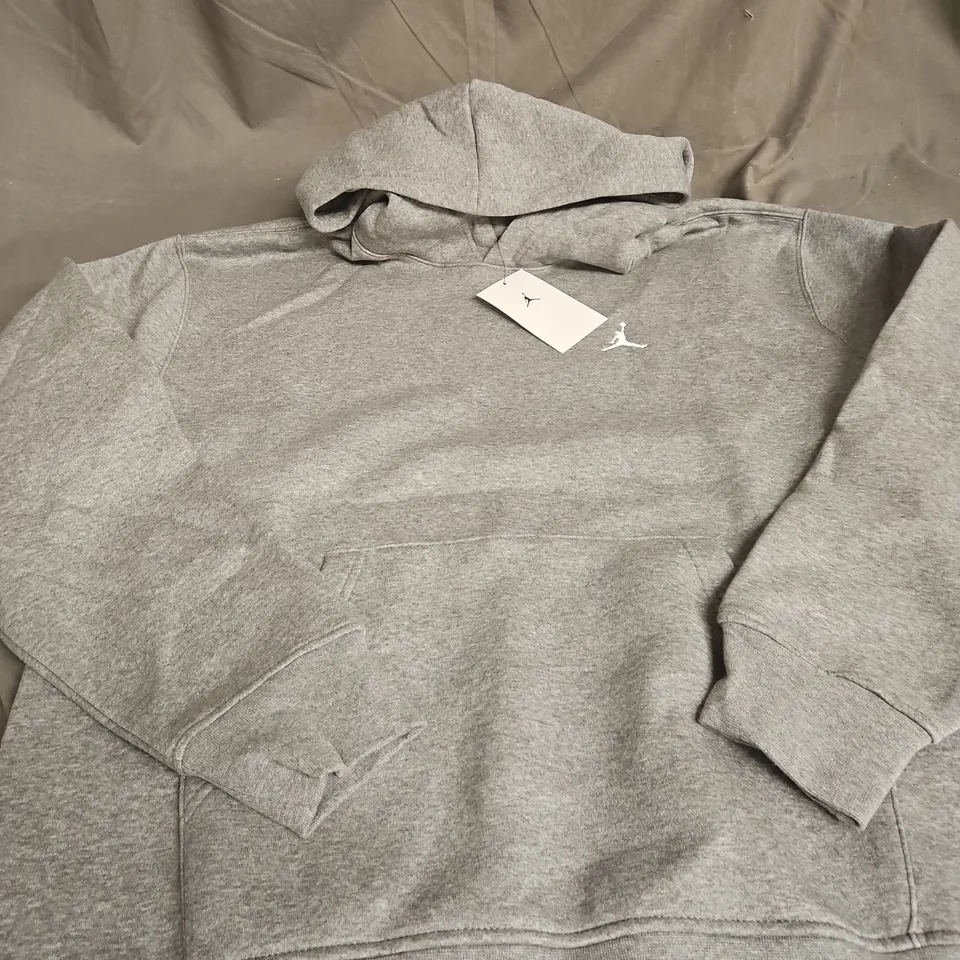 NIKE JORDAN MEN'S GREY HOODIE WITH EMBROIDERED JUMPMAN LOGO SIZE L