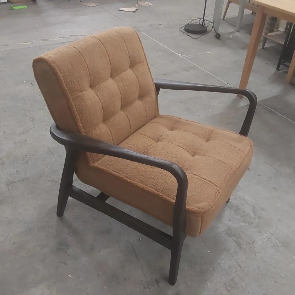 DESIGNER WOOD FRAME ARM CHAIR WITH UPHOLSTERED SEAT