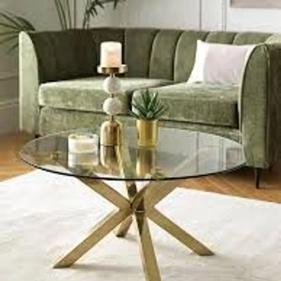 CHOPSTICK GLASS AND BRASS COFFEE TABLE