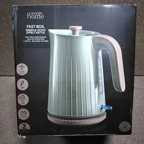 BOXED FAST BOIL GREEN & WOOD EFFECT KETTLE