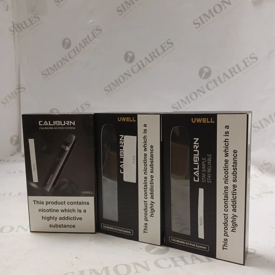 LOT OF THREE CALIBURN A2 POD SYSTEM , UWELL CALIBURN A3 POD SYSTEM , ETC