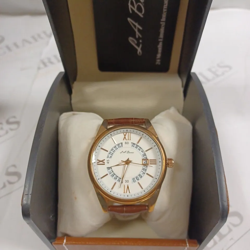 LA BANUS WHITE DIAL BROWN LEATHER STRAP WRISTWATCH 