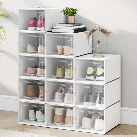 BOXED SHOE BOX, 12PCS STACKABLE SHOE CONTAINERS, 35.1 X 24.9 X 18.5CM