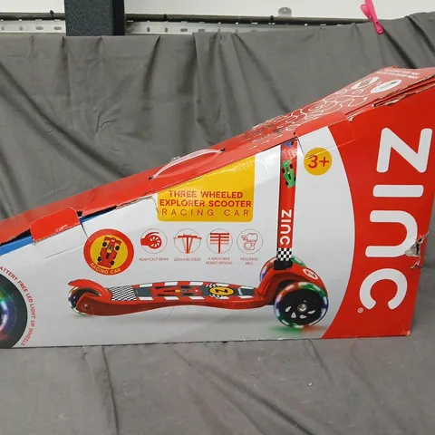 BOXED ZINC THREE WHEELED EXPLORER SCOOTER (RACING CAR DESIGN)