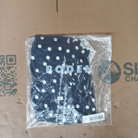 BAGGED BODEN NESSA BRODERIE COLLAR BLOUSE IN NAVY/WHITE SPOTS SIZE 10