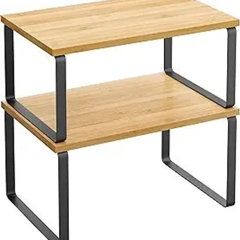 BOXED SONGMICS SPICE RACK, SET OF 2 CUPBOARD SHELF ORGANISER - BLACK/NATURAL