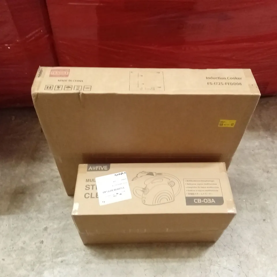 PALLET OF ASSORTED HOUSEHOLD GOODS AND PRODUCTS TO INCLUDE; STEAM CLEANER, INDUCTION COOKER, CLOTHES RACK, BOXED FURNITURE ETC