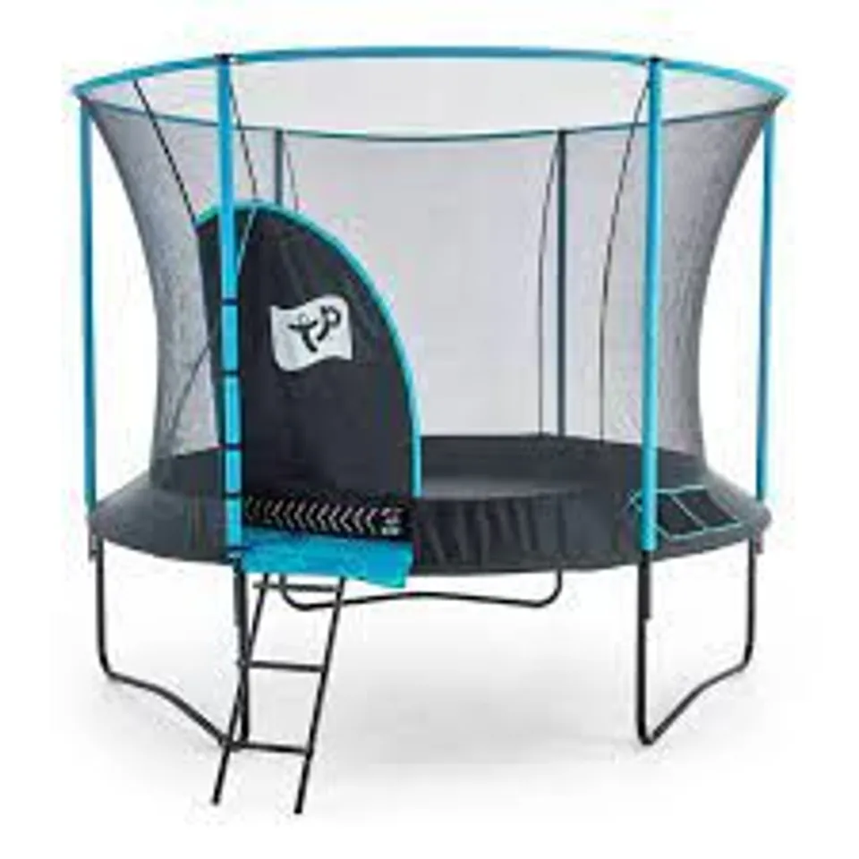 BOXED 10FT TP GENIUS ROUND BLUE TRAMPOLINE WITH SURROUND SAFE (1 OF 3 BOXES) INCOMPLETE 