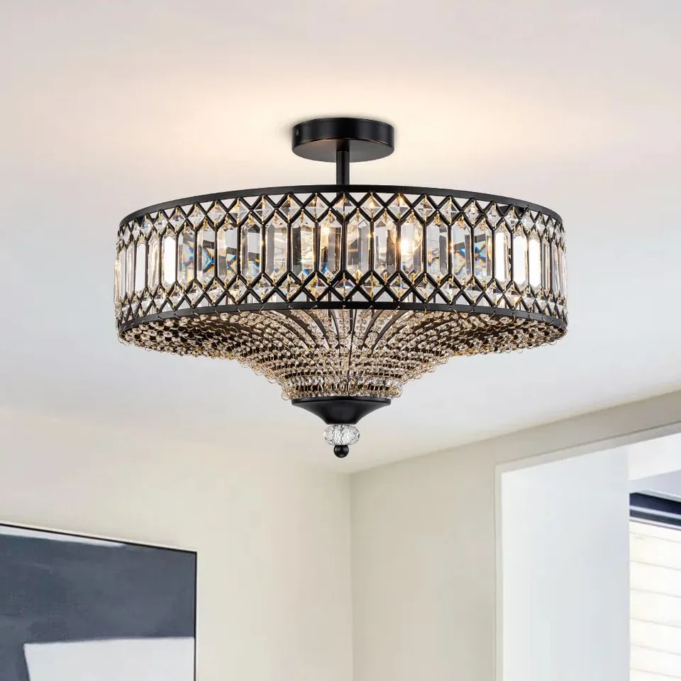BOXED KESSLER 6-LIGHT MODERN CRYSTAL SEMI-FLUSH MOUNT CEILING LIGHT (1 BOX)