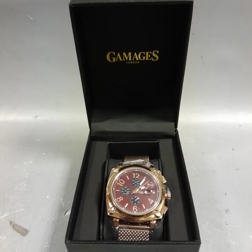 GAMAGES PERCEPTION ROSE RED DIAL WATCH 