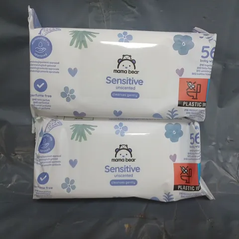BOX OF APPROXIMATELY 18 PACKS OF MAMA BEAR SENSITIVE UNSCENTED BABY WIPES (56 WIPES PER PACK)