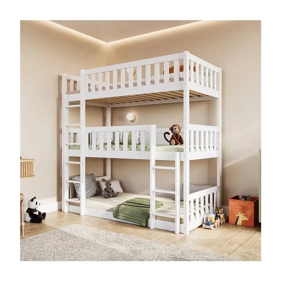 BOXED FLAIR BEA TRIPLE HIGH WOODEN BUNK BED - GREY (4 BOXES)